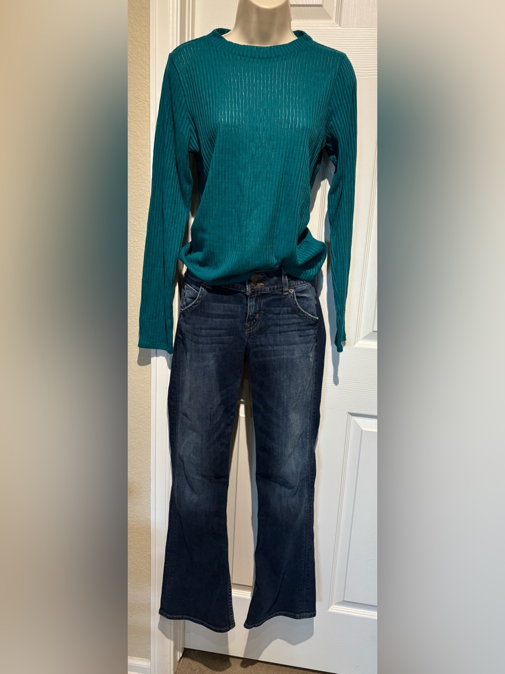 Pilcro Teal Ribbed Long Sleeve Top